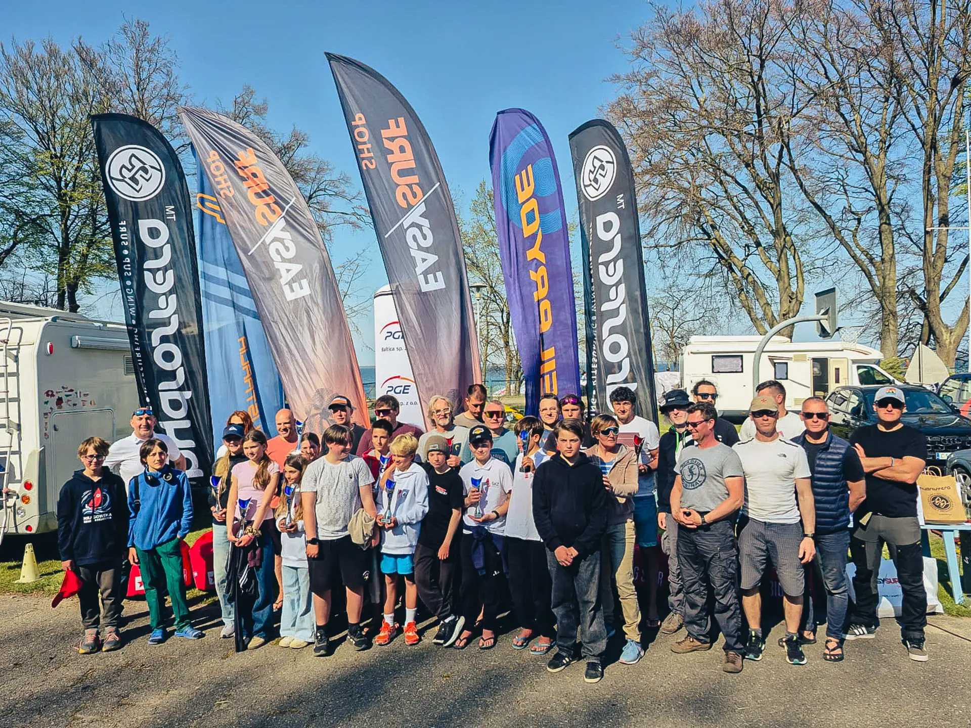 Group photo of all participants and winners at the Polish Windsurfing Cup – Puck 2026